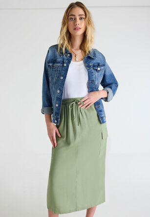 Womens Khaki Linen Blend Cargo Skirt