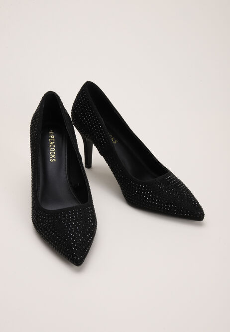 Womens Black Sparkly Embellished Court Heels