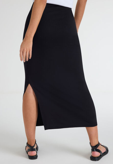 Womens Black Pull On Midi Skirt