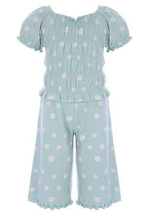 Younger Girls Green Daisy Top & Culotte Set