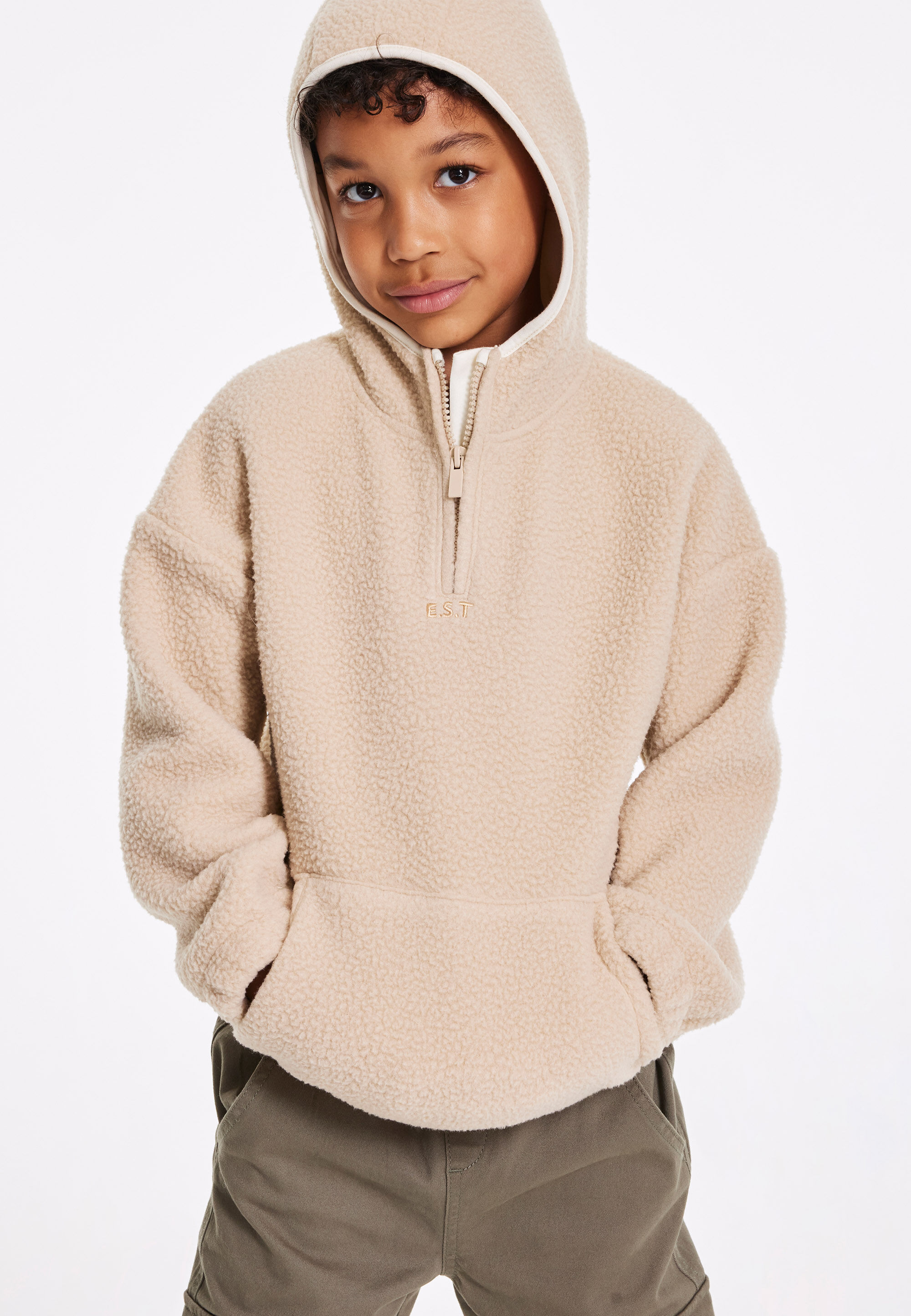 Younger Boys Stone Borg Fleece Hoody Peacocks