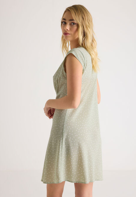 Womens Sage Spot Print Lace Trim Tea Dress