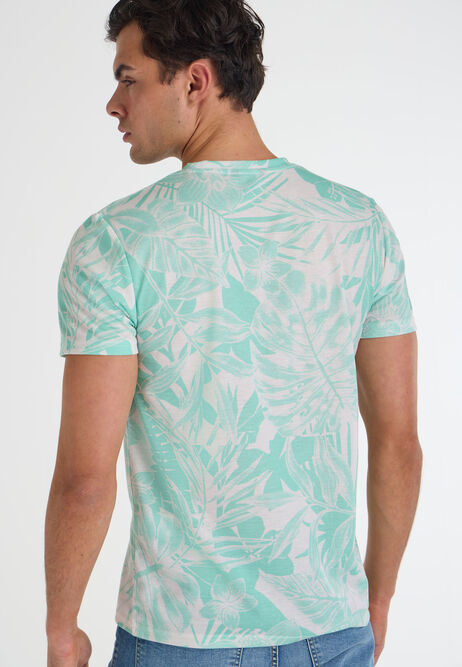 Mens Green & White Tropical Print T-shirt