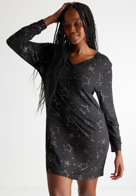Womens Black Star Soft Touch Nightdress
