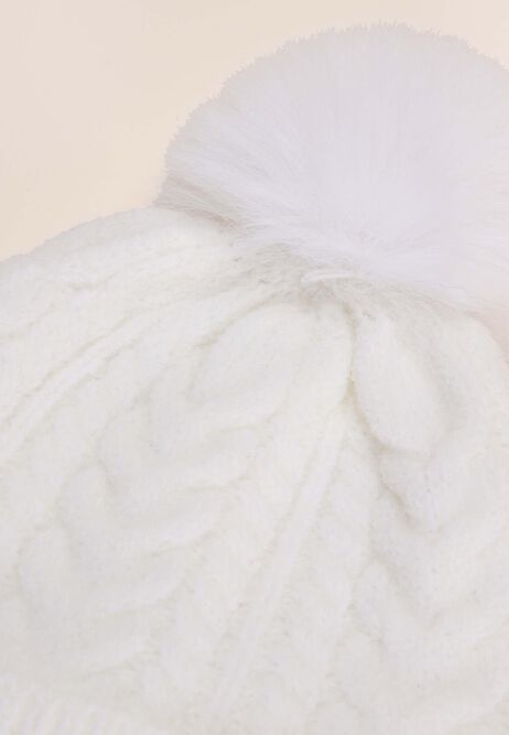 Baby Cream Cable Knit Hat & Mittens Set