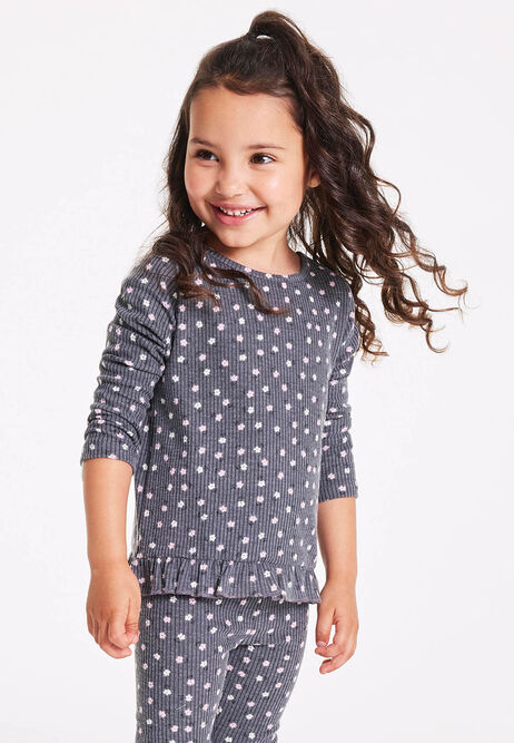 Younger Girls Grey Floral Cosy Top | Peacocks