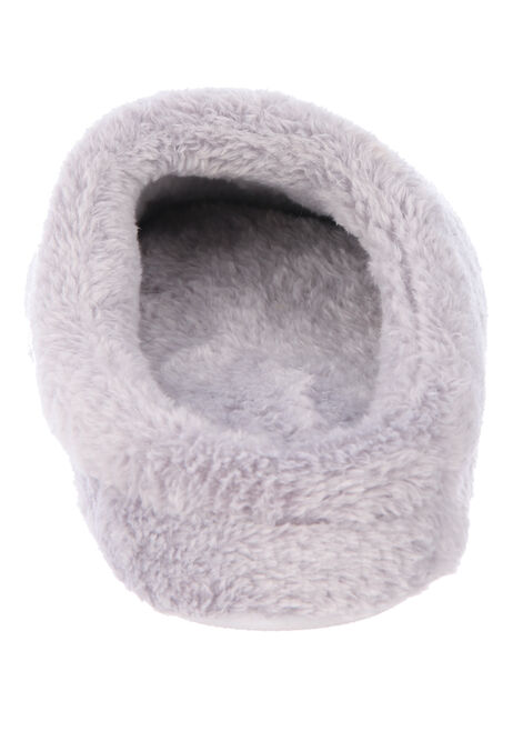 Womens Grey Faux Fur Closed-Toe Mule Slippers