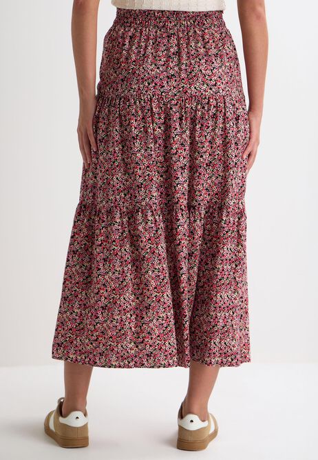 Womens Red Ditsy Print Maxi Skirt