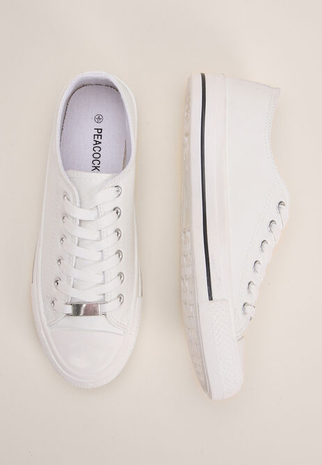 Womens White Lace Up Casual Trainers