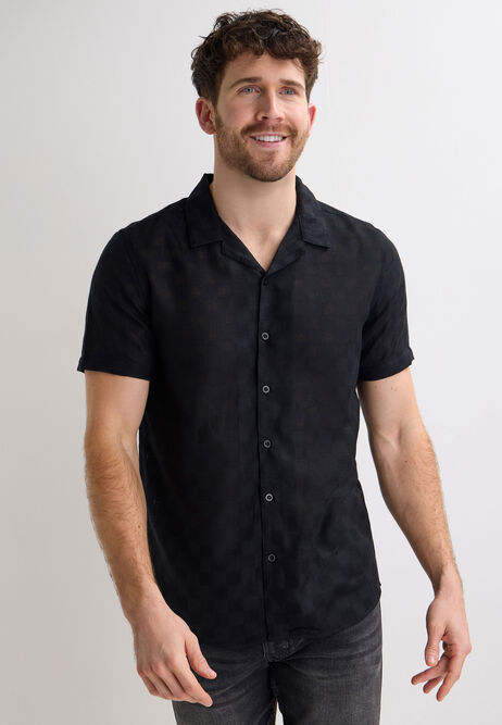 Mens Black Check Woven Short Sleeve Shirt