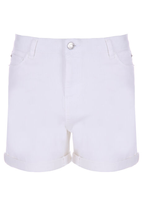 Womens White Rolled Hem Denim Shorts