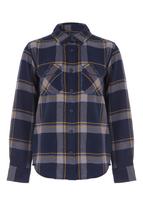 Older Boys Navy Check Shirt 
