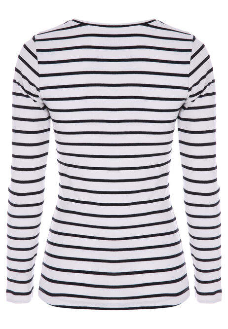 Womens Black & White Stripe Crew T-Shirt