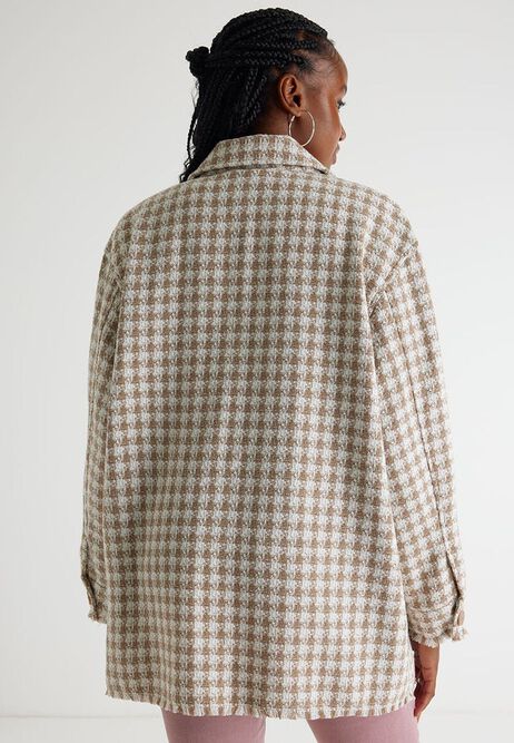 Womens Natural & White Dogtooth Checked Shacket