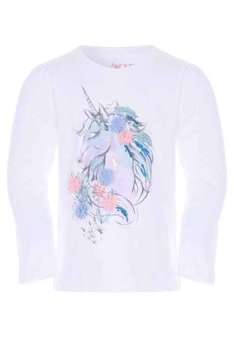 Younger Girls White Unicorn Sequin T-shirt 