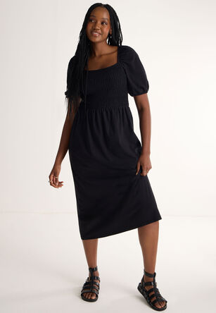 Womens Black Shirred Jersey Dress