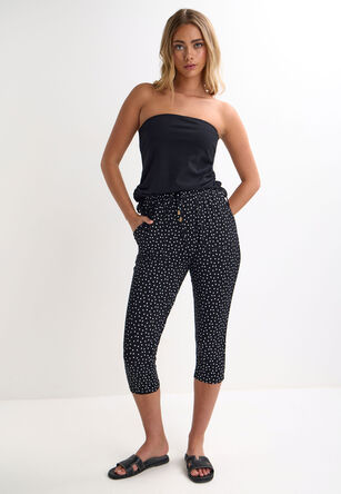 Womens Black Spot Relaxed Cropped Trousers