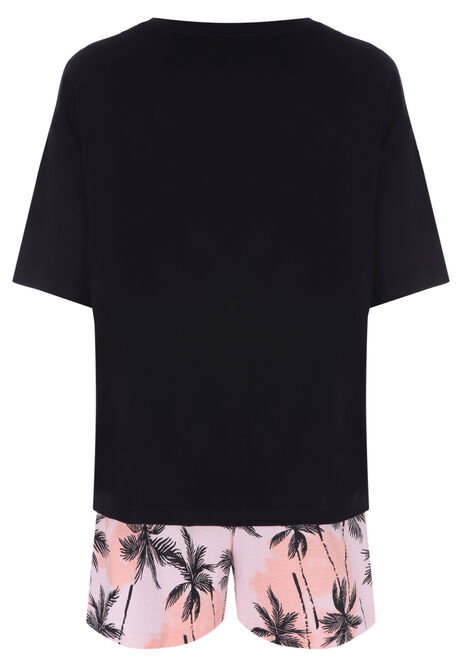 Womens Black Tropical Shorts & Top Pyjama Set