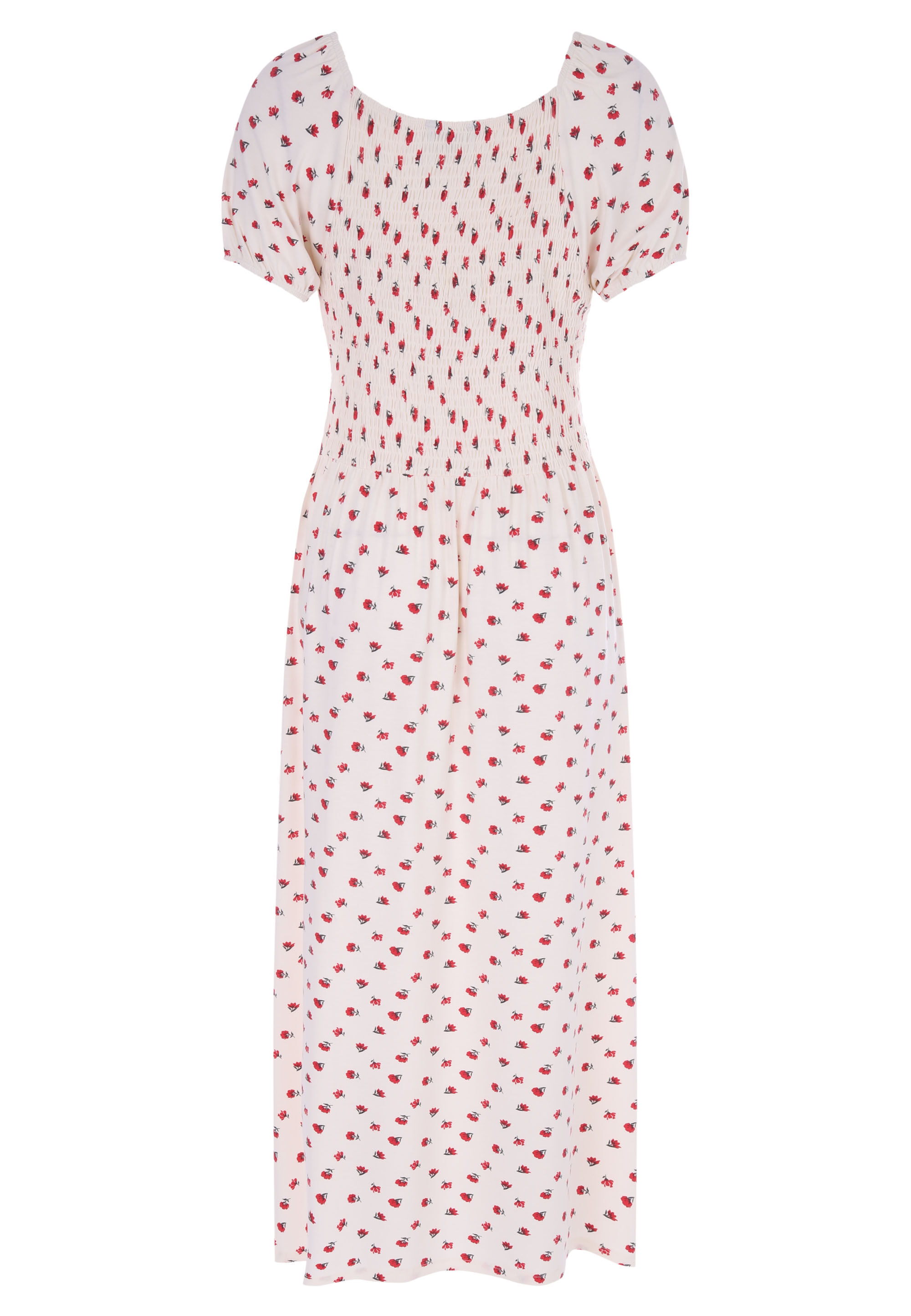 Womens Cream Ditsy Shirred Midi Dress | Peacocks