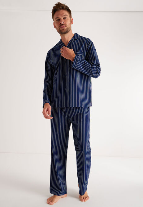 Mens Navy Long Sleeve Stripe Pyjama Set