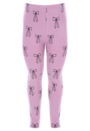 Younger Girls Lilac Brushed Bow Leggings