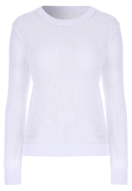 Womens White Sequin Stitch Crew Neck Jumper