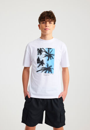 Older Boys White Palm Tree Graphic T-shirt