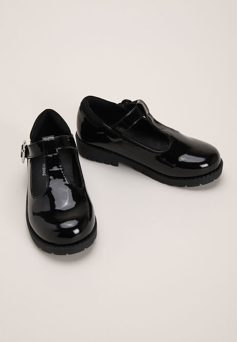 Younger Girls Black Patent T-Bar School Shoes