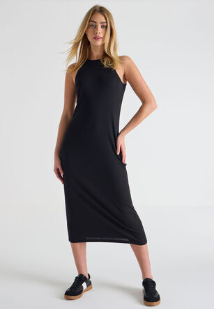 Womens Black Rib Racer Midi Dress