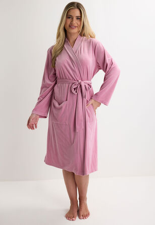 Womens Pink Island Fleece Ribbed Dressing Gown
