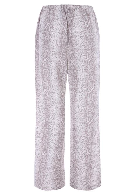Womens Cream Snake Print Wide Leg Trousers