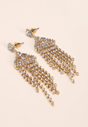 Womens Gold Tiered Chandelier Drop Earrings
