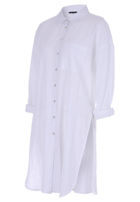 Womens White Longline Beach Shirt