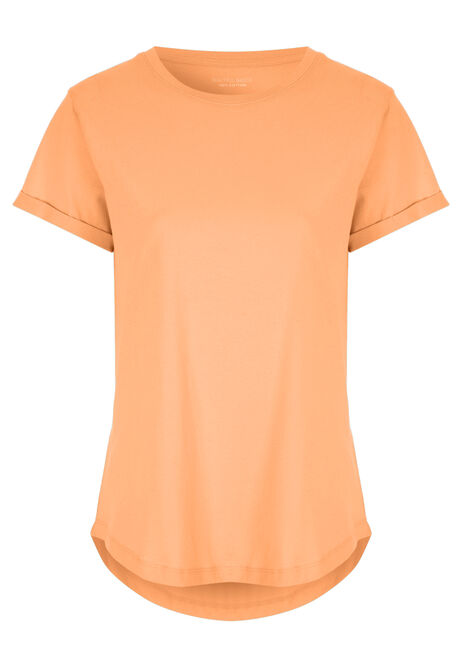 Womens Orange Roll Sleeve Top