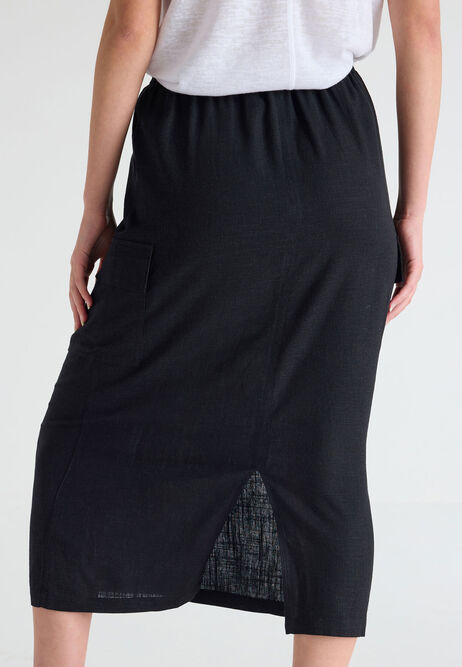 Womens Black Linen Blend Cargo Skirt