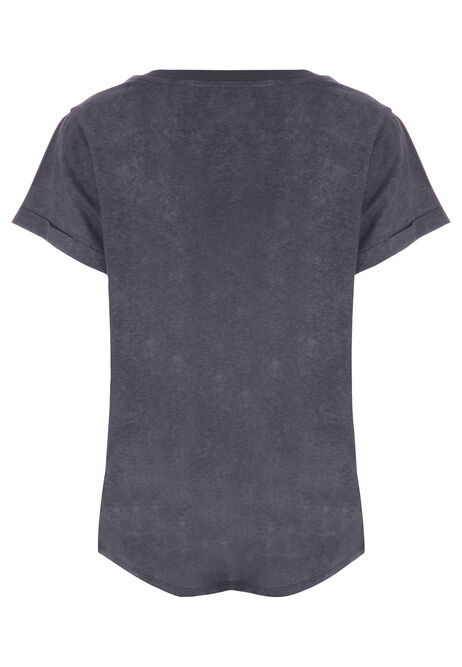 Womens Grey & Pink Rose Heatseal Graphic T-shirt