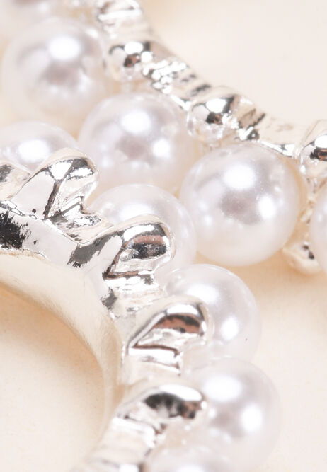 Womens Silver & Pearl Hoop Earrings