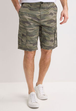 Mens Khaki Camo Print Cargo Shorts