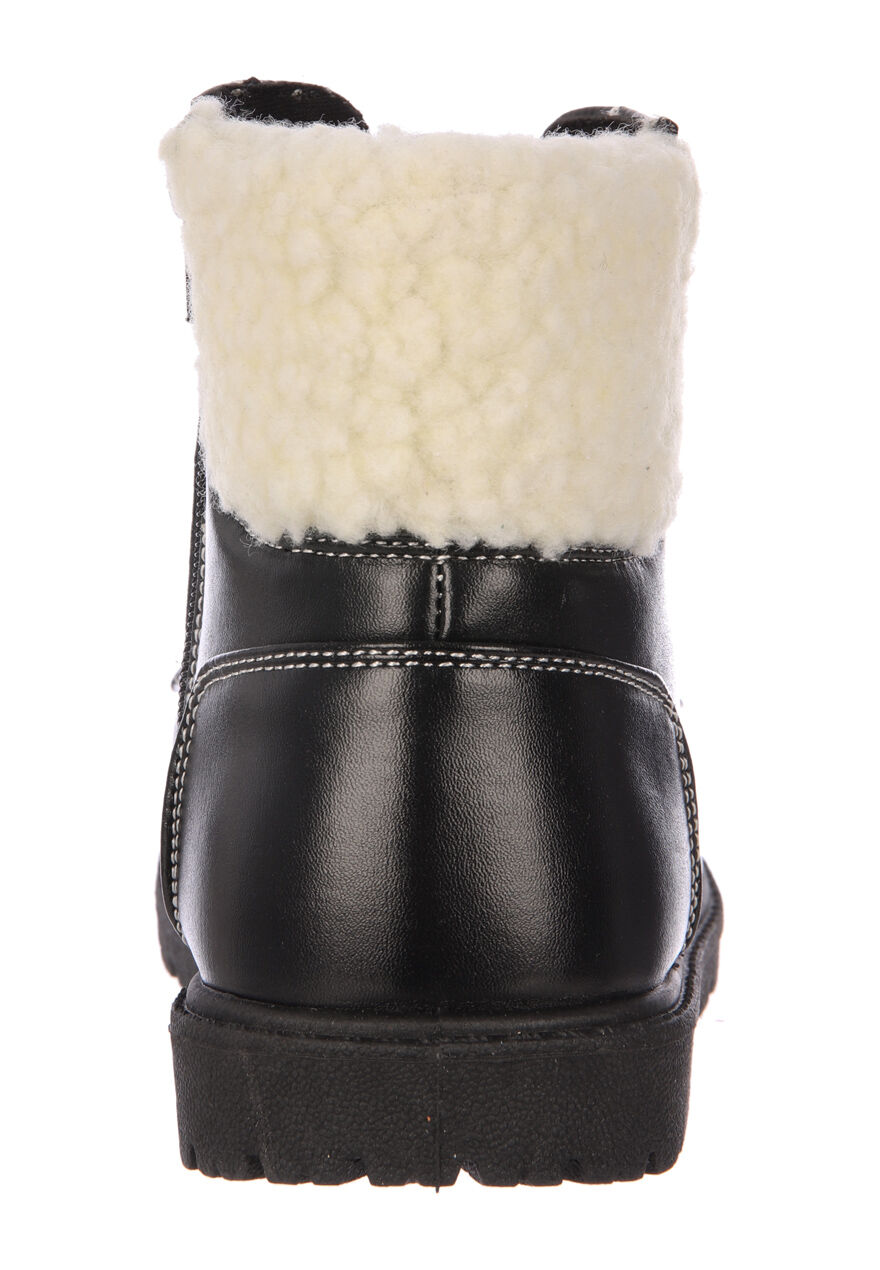 Girls Black Fur Cuffed Hiker Boots