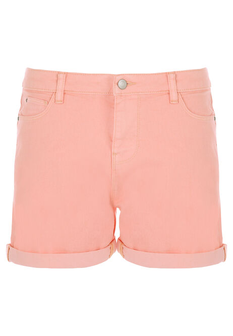 Womens Peach Rolled Hem Denim Shorts