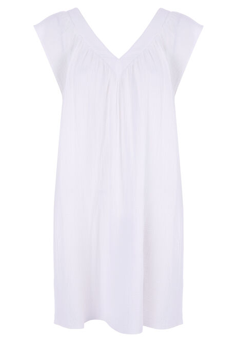 Womens White Cap Sleeve V-Neck Dress
