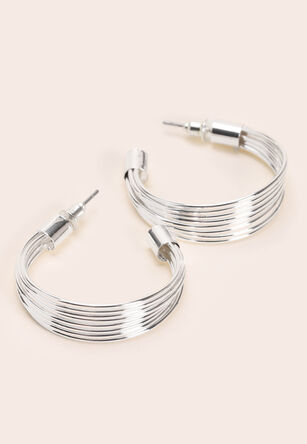 Womens Silver Multi-Strand Hoop Earrings