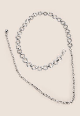 Womens Silver Textured Circle Chain Belt