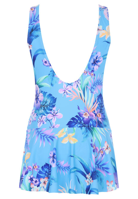 Womens Blue Tropical Swim Dress 