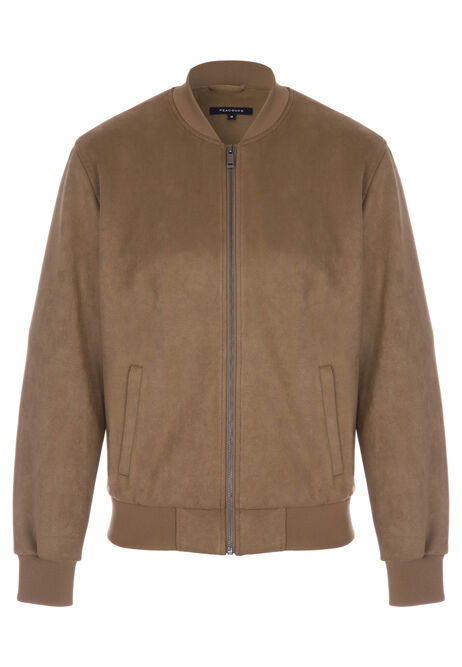 Mens Tan Suedette Bomber Jacket