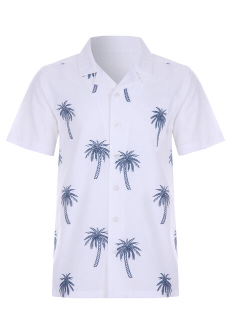 Older Boys White Palm Print Short Sleeve Shirt