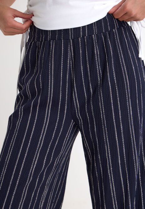 Womens Navy Stripe Wide Leg Trousers