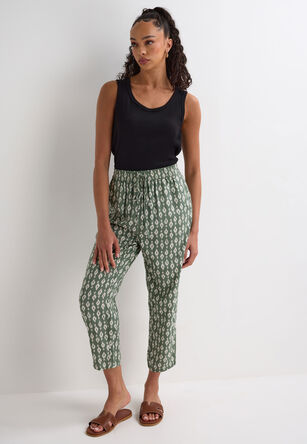 Womens Khaki Abstract Print Relaxed Cropped Trousers