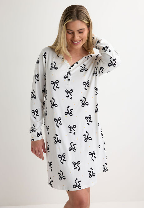 Womens Cream Bow Soft Touch Nightdress