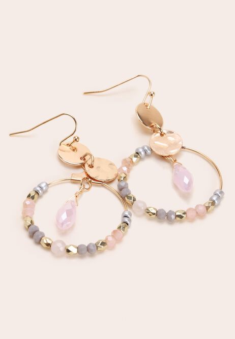 Womens Gold Beaded Disc Drop Earrings
